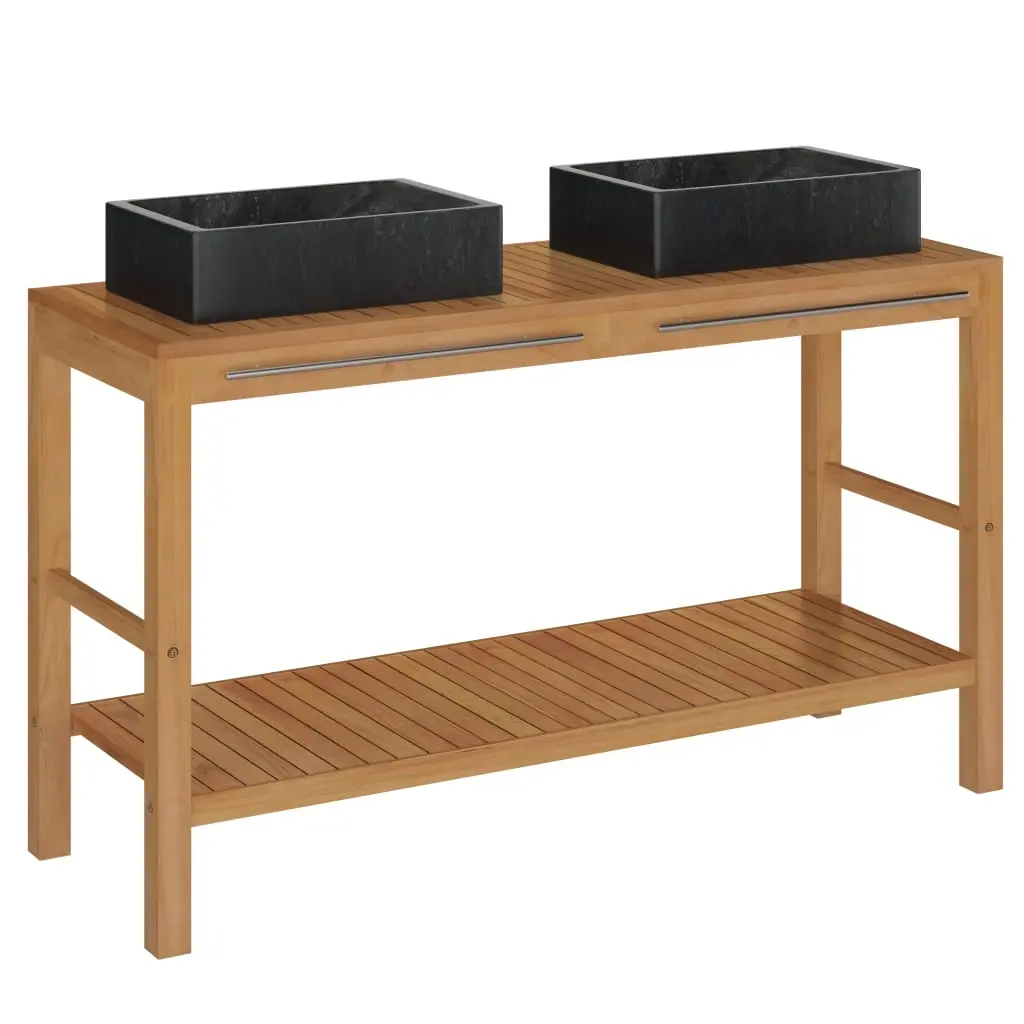 Bathroom Vanity Cabinet Solid Wood Teak with Sinks Marble Black 3058166 - Furniture