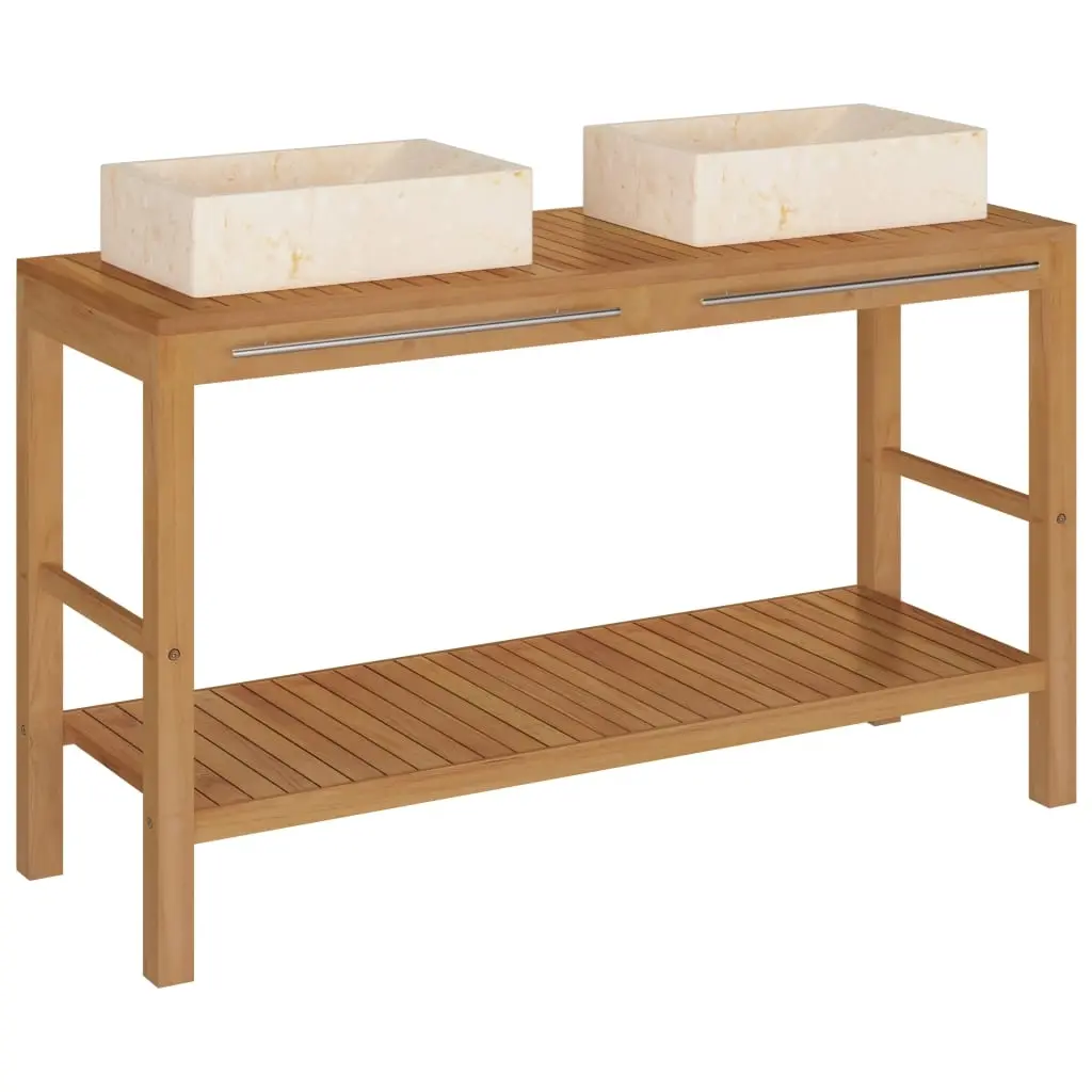 Bathroom Vanity Cabinet Solid Wood Teak with Sinks Marble Cream 3058167 - Furniture