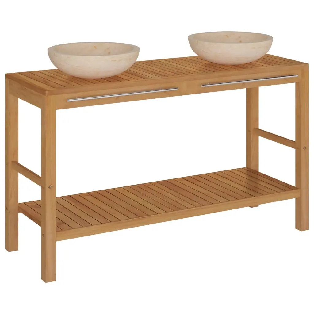 Bathroom Vanity Cabinet Solid Wood Teak with Sinks Marble Cream 3058169 - Furniture