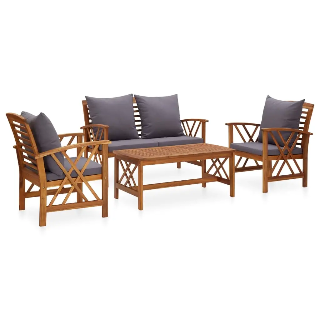 4 Piece Garden Lounge Set with Cushions Solid Acacia Wood 3057991 - Furniture