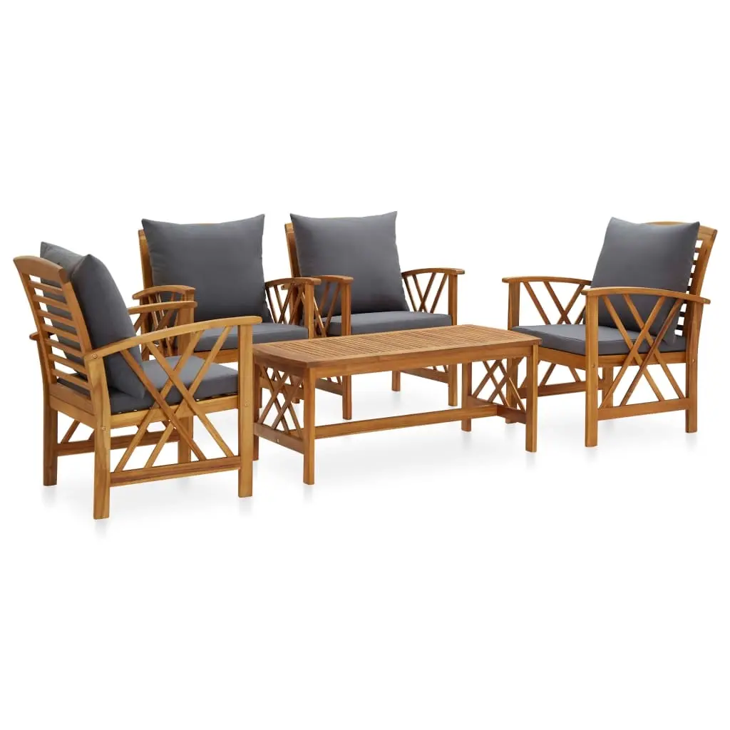 5 Piece Garden Lounge Set with Cushions Solid Acacia Wood 3057994 - Furniture