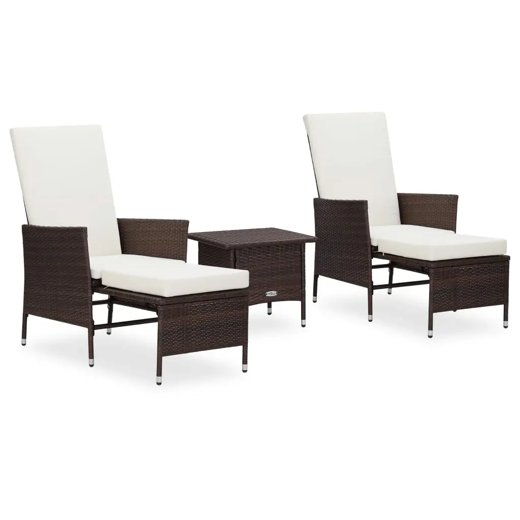 3 Piece Garden Lounge Set with Cushions Poly Rattan Brown 3059372 - Furniture