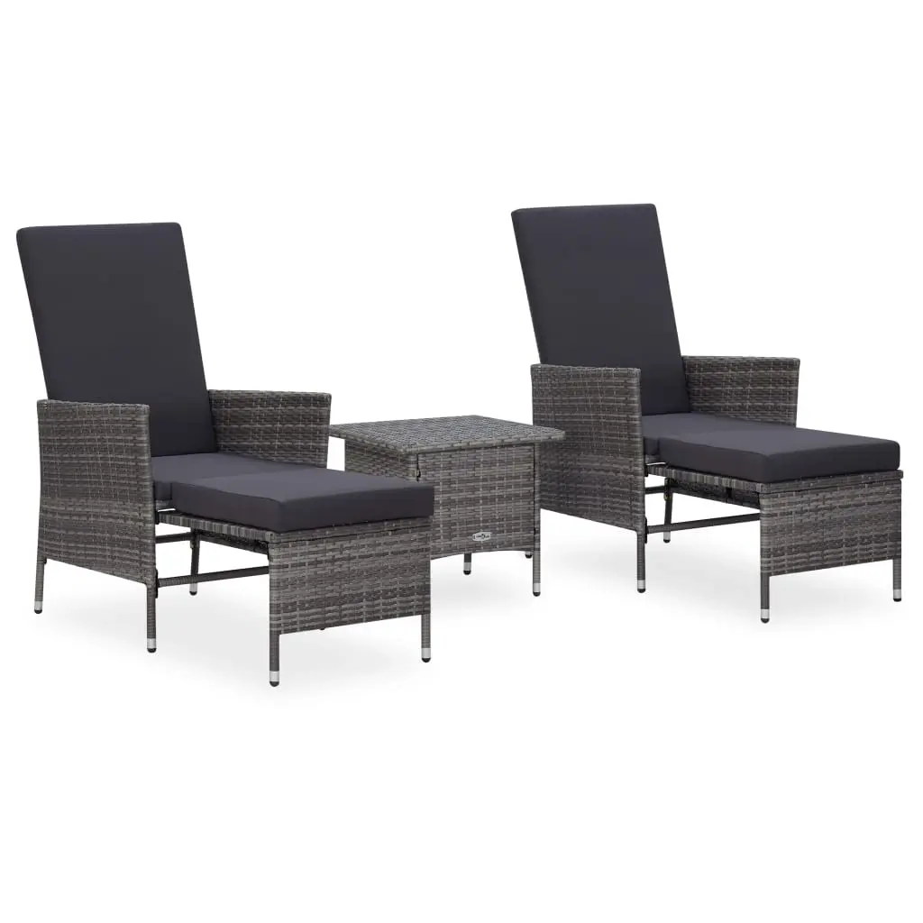 3 Piece Garden Lounge Set with Cushions Poly Rattan Grey 3059373 - Furniture