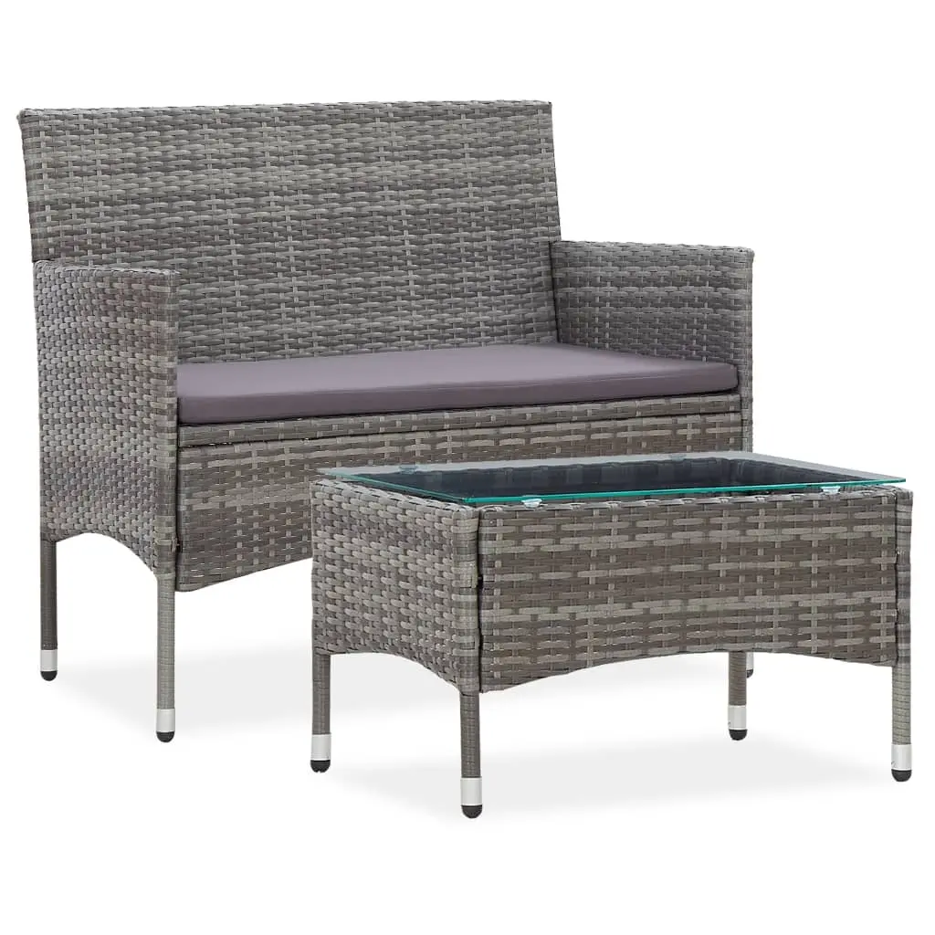 2 Piece Garden Lounge Set with Cushion Poly Rattan Grey 3059320 - Furniture