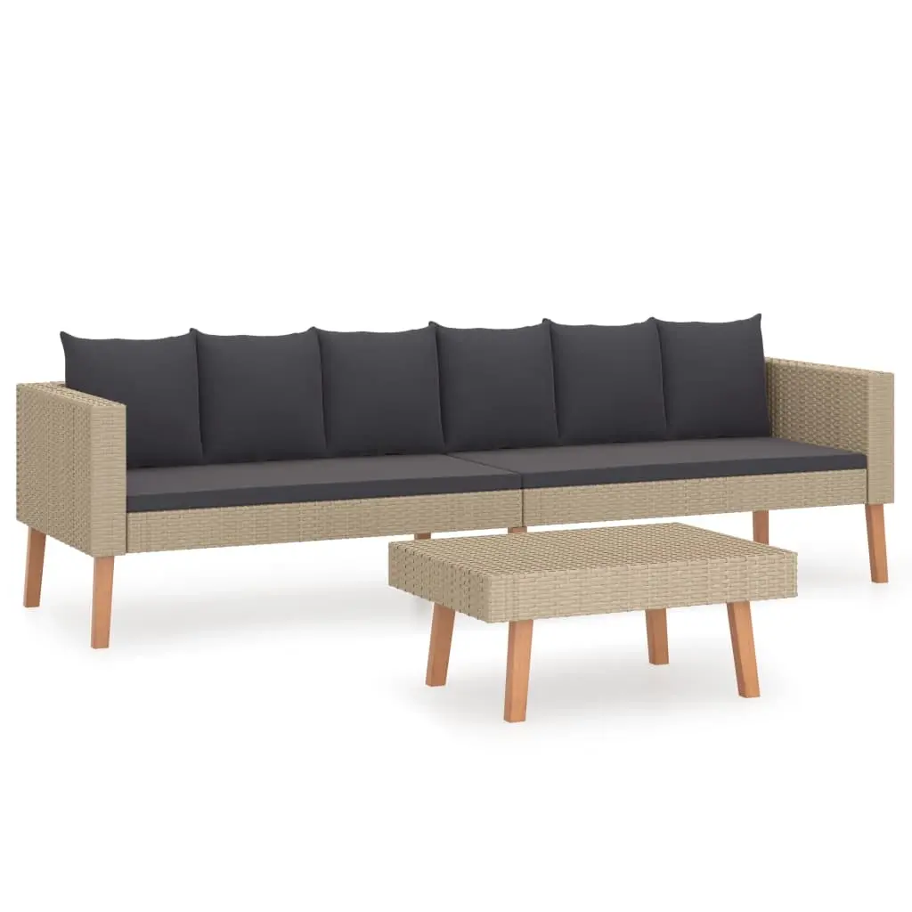 2 Piece Garden Lounge Set with Cushions Poly Rattan Beige 3059329 - Furniture