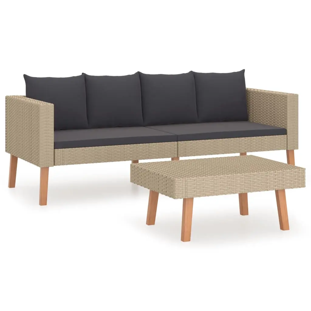 2 Piece Garden Lounge Set with Cushions Poly Rattan Beige 3059330 - Furniture
