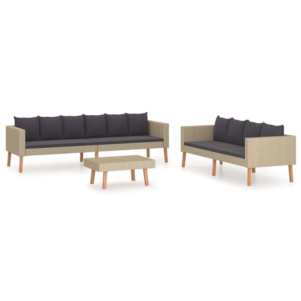 3 Piece Garden Lounge Set with Cushions Poly Rattan Beige 3059331 - Furniture