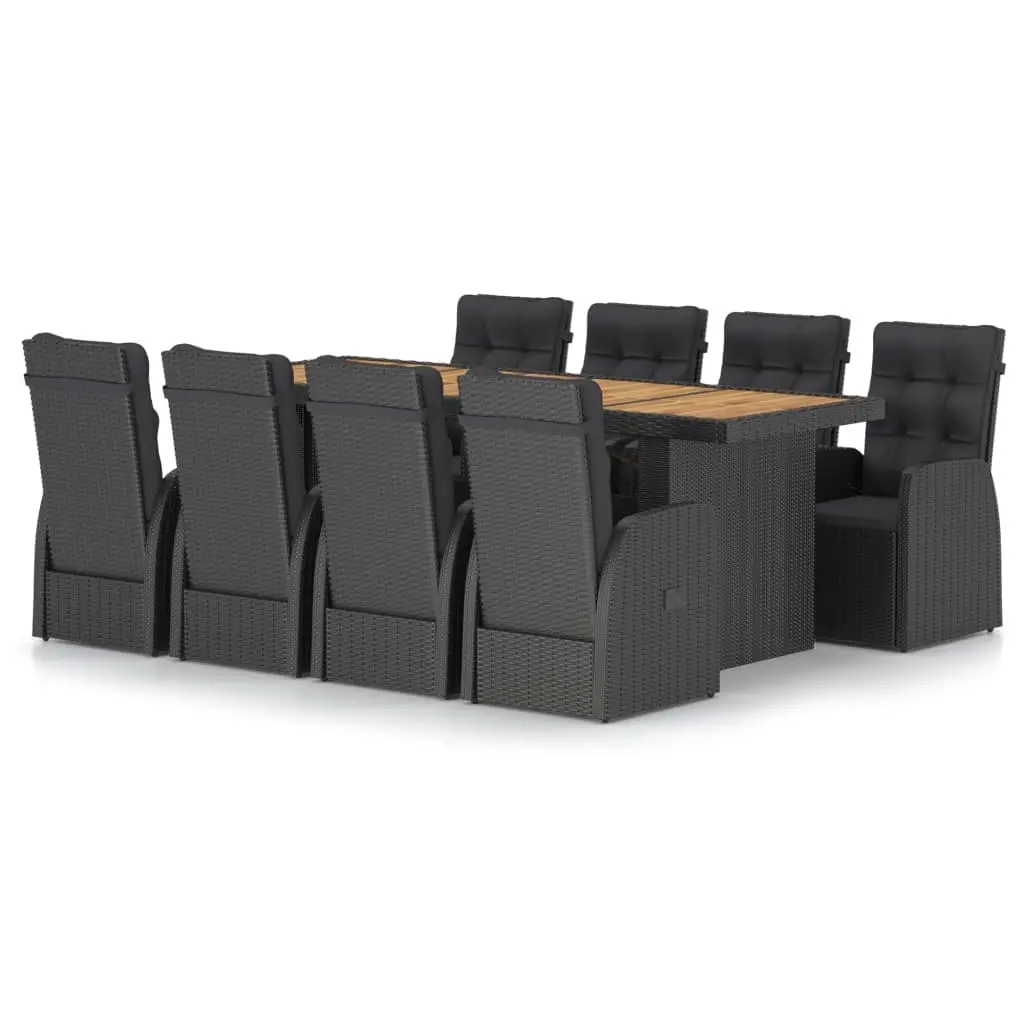 9 Piece Outdoor Dining Set with Cushions Poly Rattan Black 3059342 - Furniture