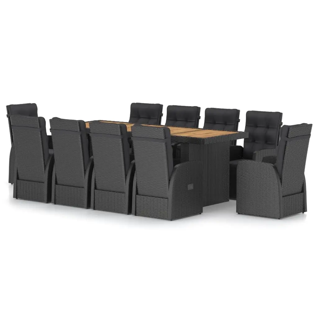 11 Piece Outdoor Dining Set with Cushions Poly Rattan Black 3059350 - Furniture