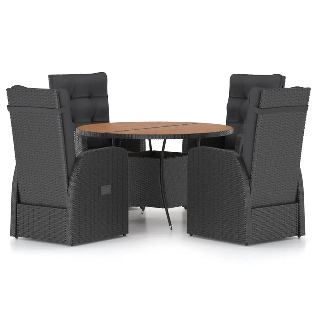 5 Piece Outdoor Dining Set with Cushions Poly Rattan Black 3059354 - Furniture