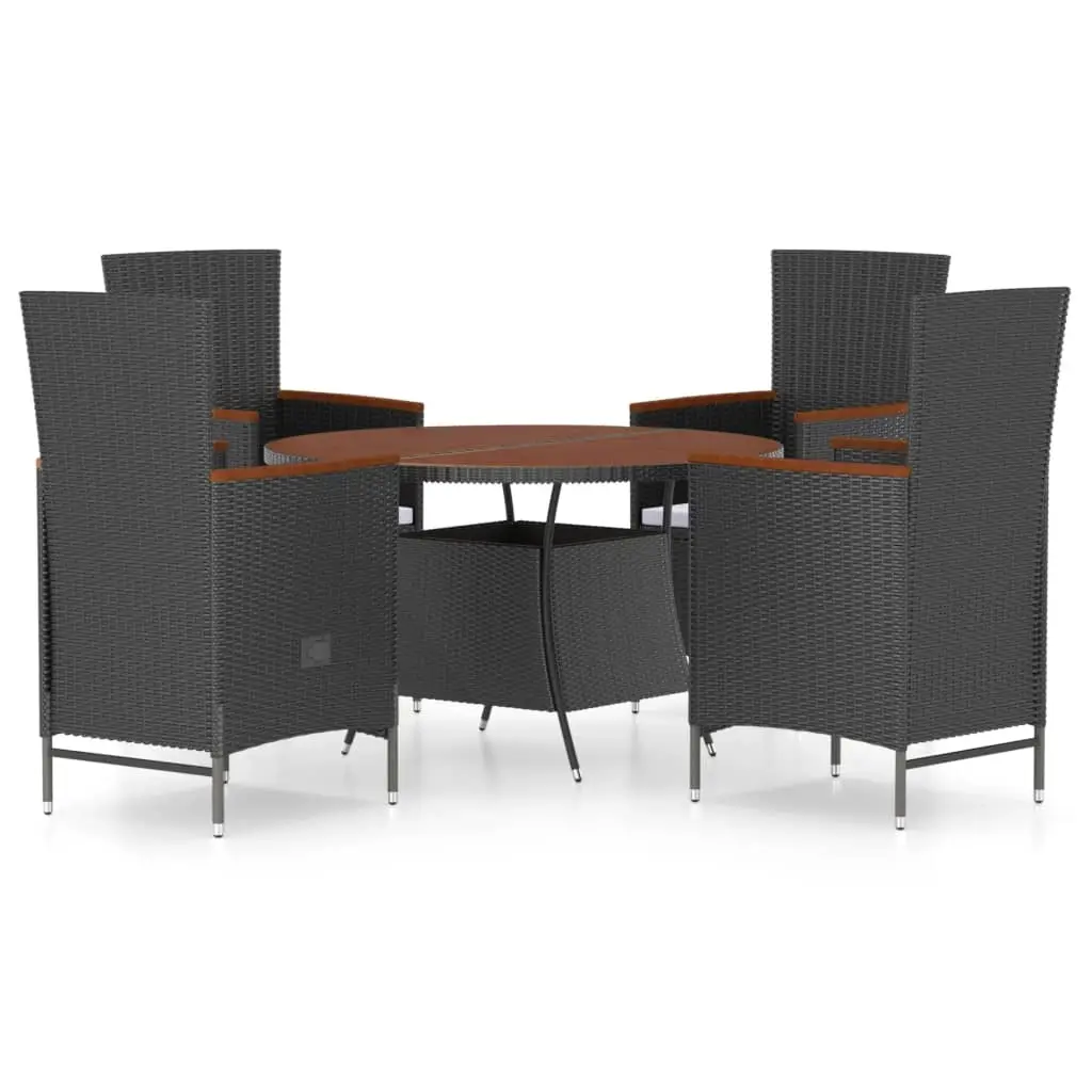5 Piece Outdoor Dining Set with Cushions Poly Rattan Black 3059358 - Furniture