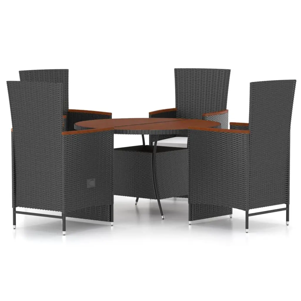 5 Piece Outdoor Dining Set with Cushions Poly Rattan Black 3059362 - Furniture