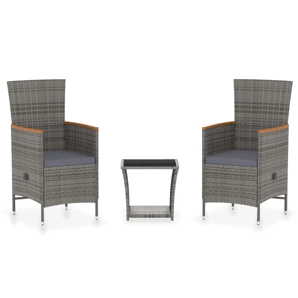 3 Piece Garden Lounge Set with Cushions Poly Rattan Grey 3059364 - Furniture