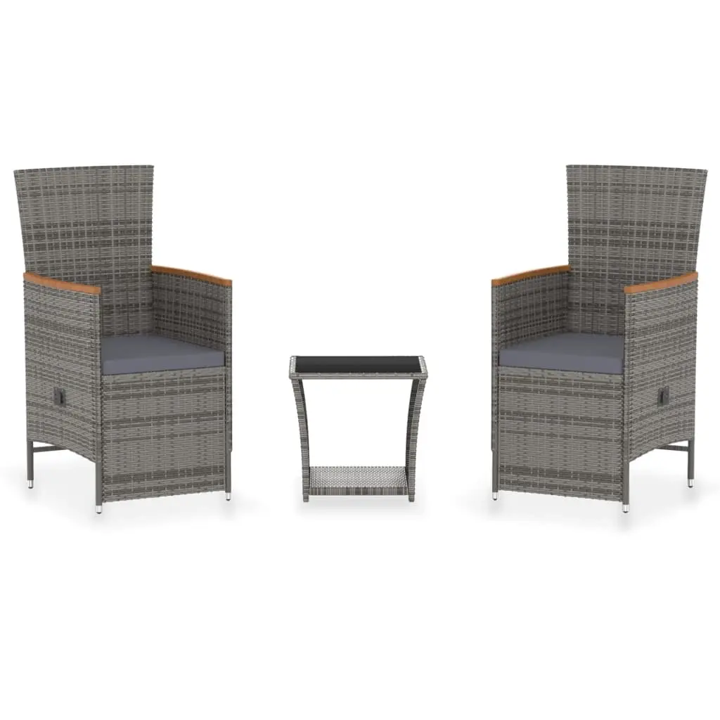 3 Piece Garden Lounge Set with Cushions Poly Rattan Grey 3059365 - Furniture