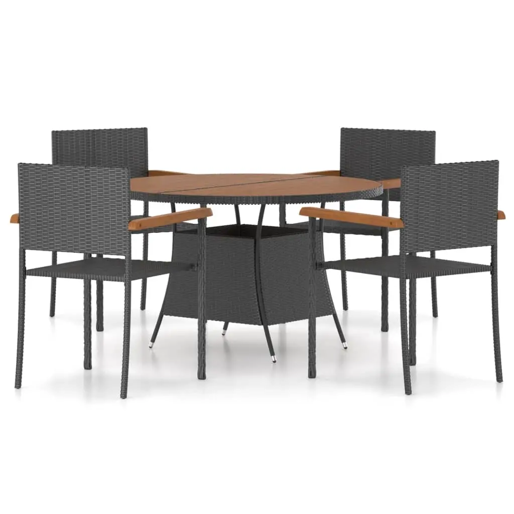 5 Piece Outdoor Dining Set Poly Rattan Black 3059366 - Furniture