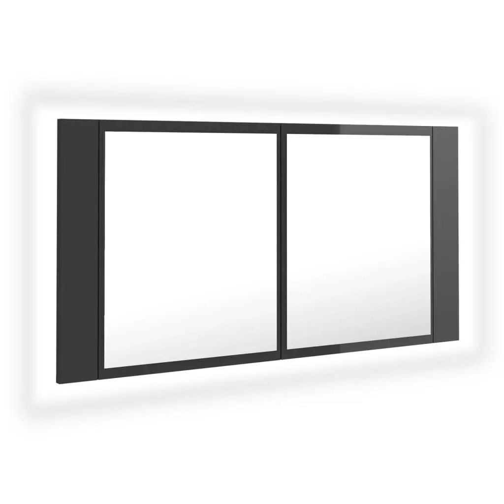 LED Bathroom Mirror Cabinet High Gloss Grey 90x12x45 cm Acrylic 804979 - Home & Garden