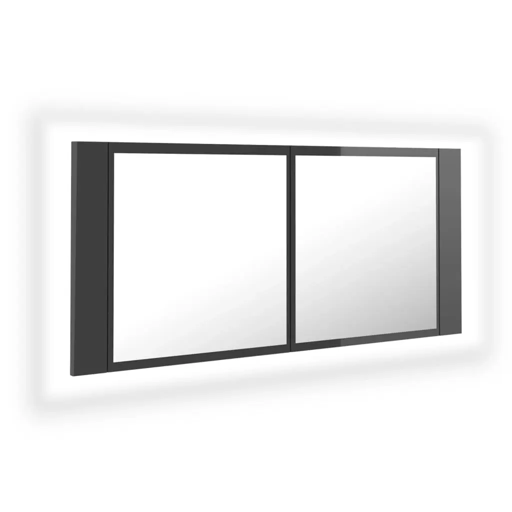 LED Bathroom Mirror Cabinet High Gloss Grey 100x12x45 cm Acrylic 804987 - Home & Garden