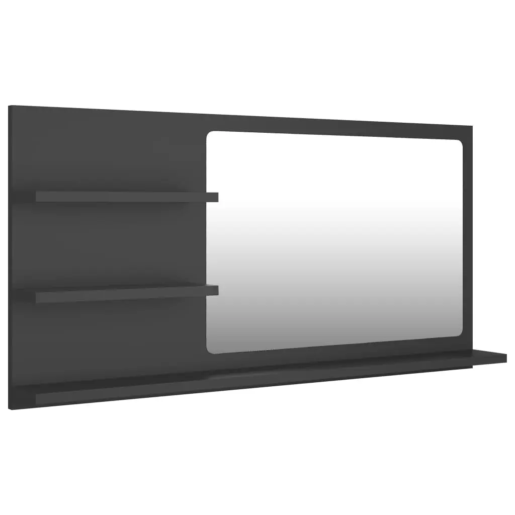 Bathroom Mirror Grey 90x10.5x45 cm Engineered Wood 805017 - Home & Garden