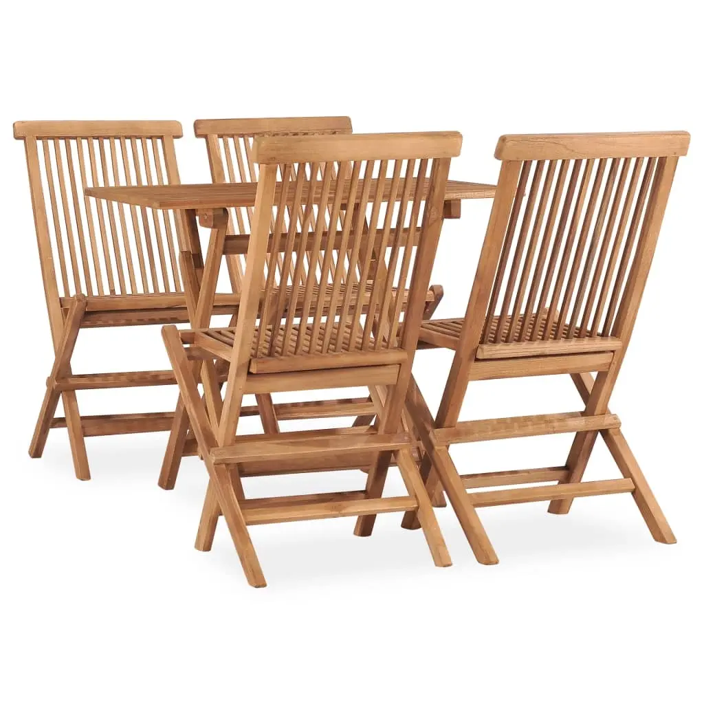 5 Piece Folding Outdoor Dining Set Solid Teak Wood 3059976 - Furniture