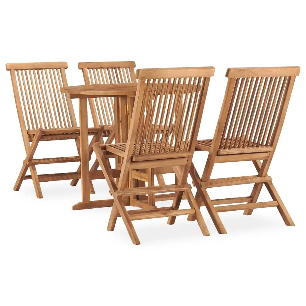 5 Piece Folding Outdoor Dining Set Solid Teak Wood 3059977 - Furniture