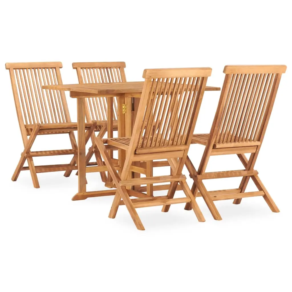 5 Piece Folding Outdoor Dining Set Solid Teak Wood 3059981 - Furniture