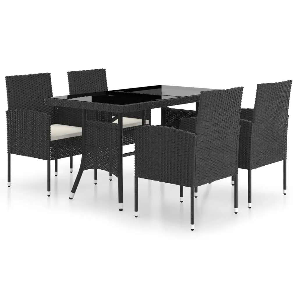 5 Piece Garden Dining Set Poly Rattan Black 3059416 - Furniture