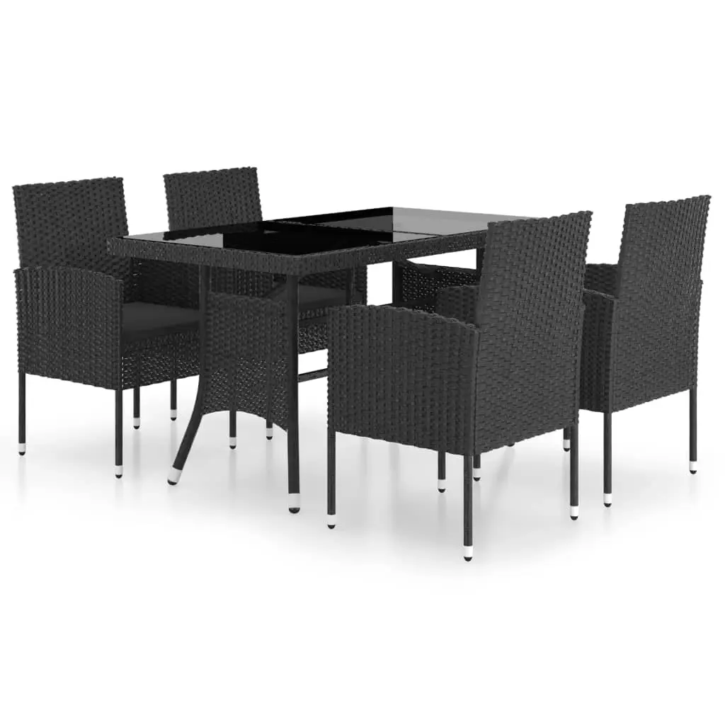 5 Piece Garden Dining Set Poly Rattan Black 3059417 - Furniture