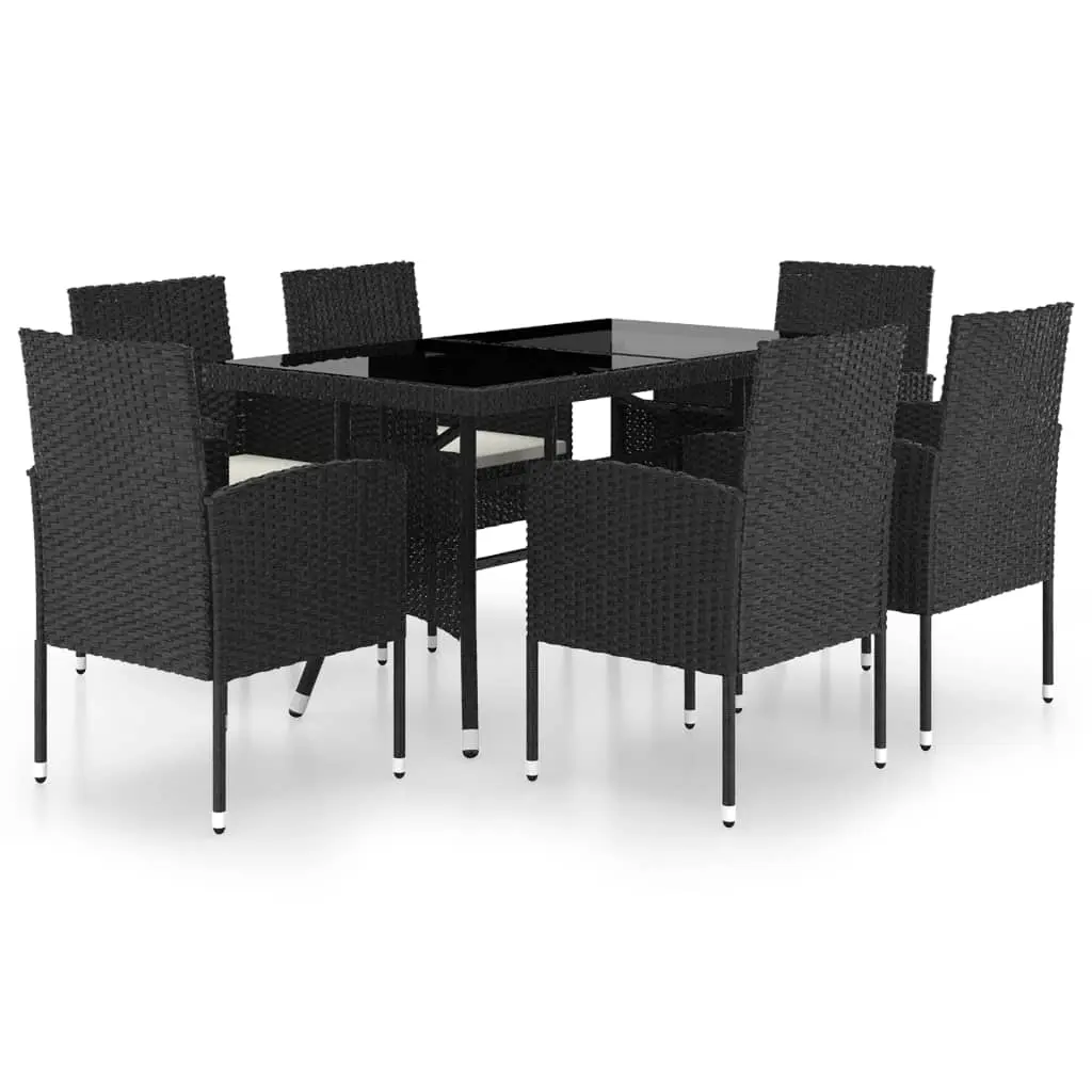 7 Piece Garden Dining Set Poly Rattan Black 3059419 - Furniture