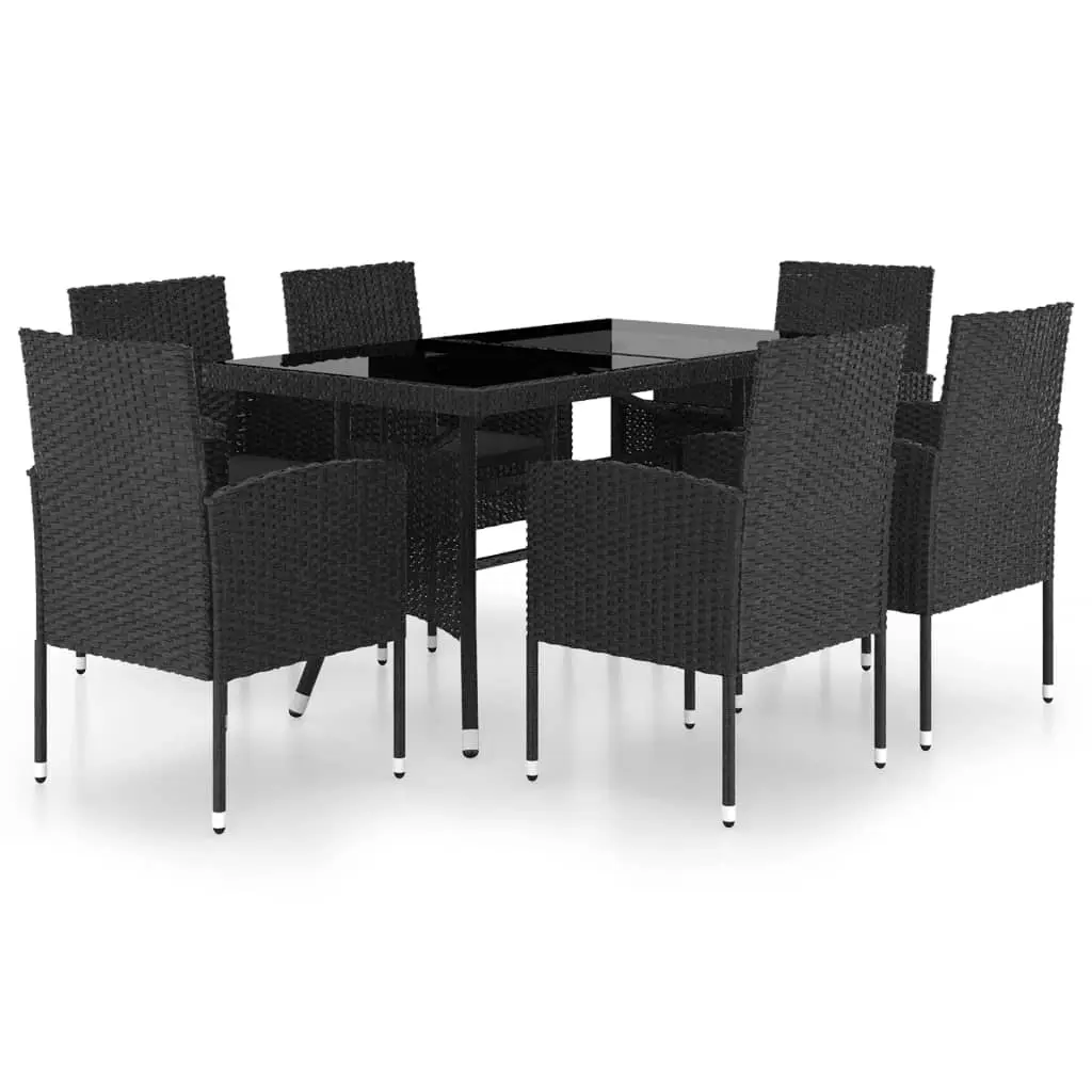 7 Piece Garden Dining Set Poly Rattan Black 3059420 - Furniture