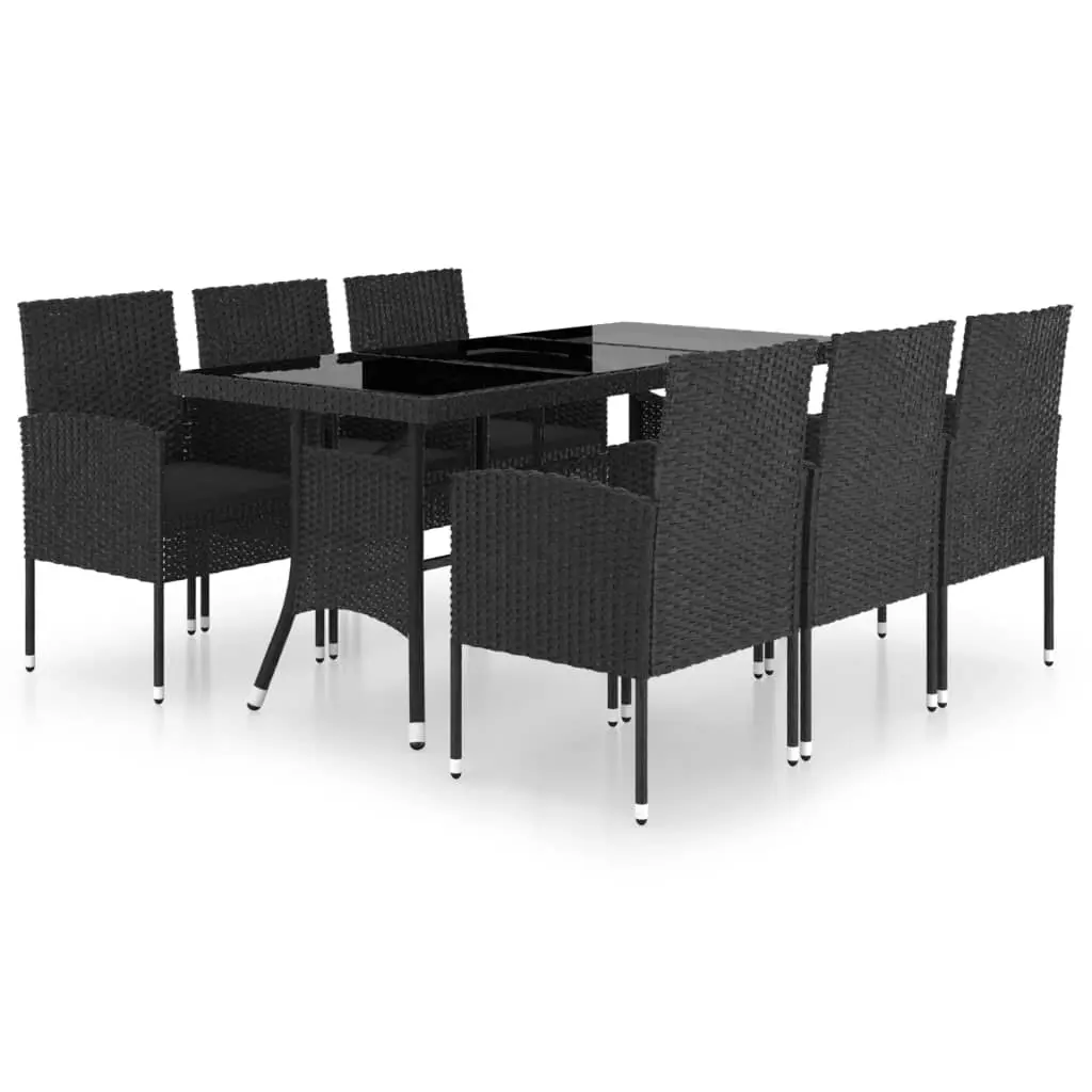 7 Piece Garden Dining Set Poly Rattan Black 3059423 - Furniture