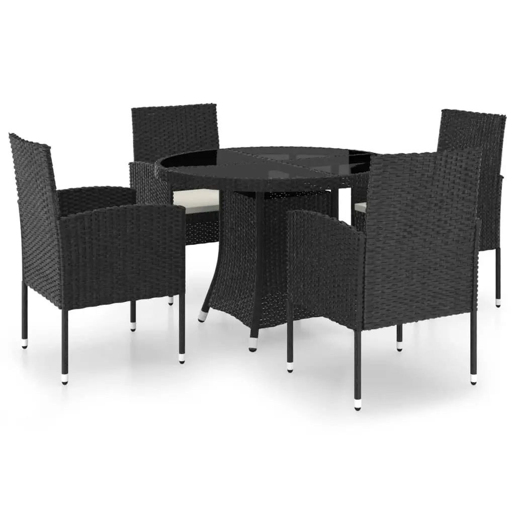 5 Piece Garden Dining Set Poly Rattan Black 3059428 - Furniture