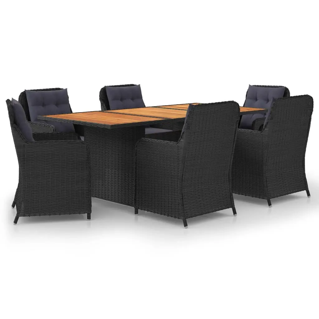 7 Piece Garden Dining Set Poly Rattan Black 3059475 - Furniture