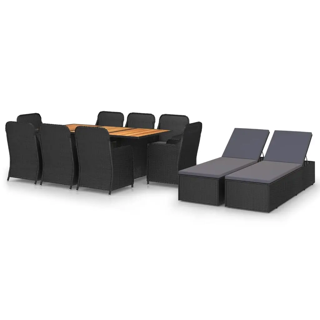 11 Piece Garden Dining Set Poly Rattan Black 3059476 - Furniture