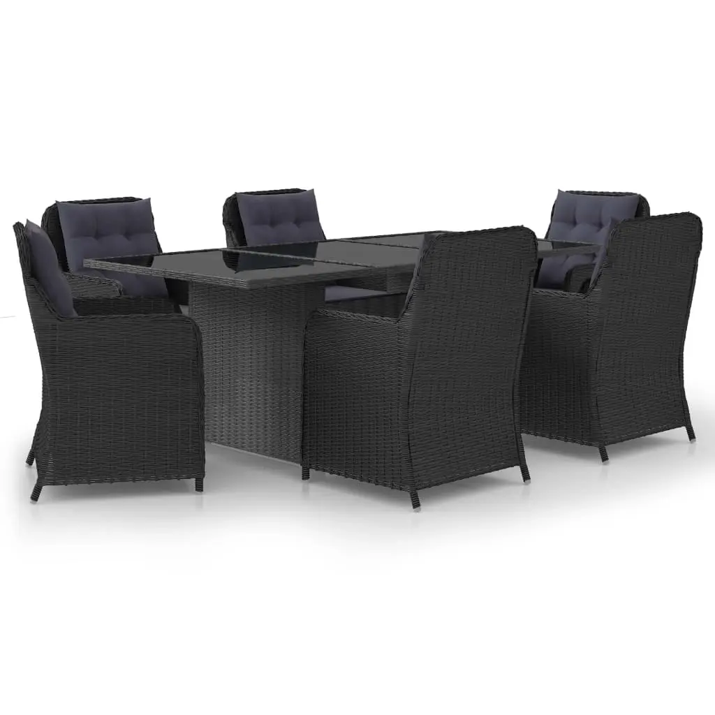 7 Piece Garden Dining Set Poly Rattan Black 3059479 - Furniture