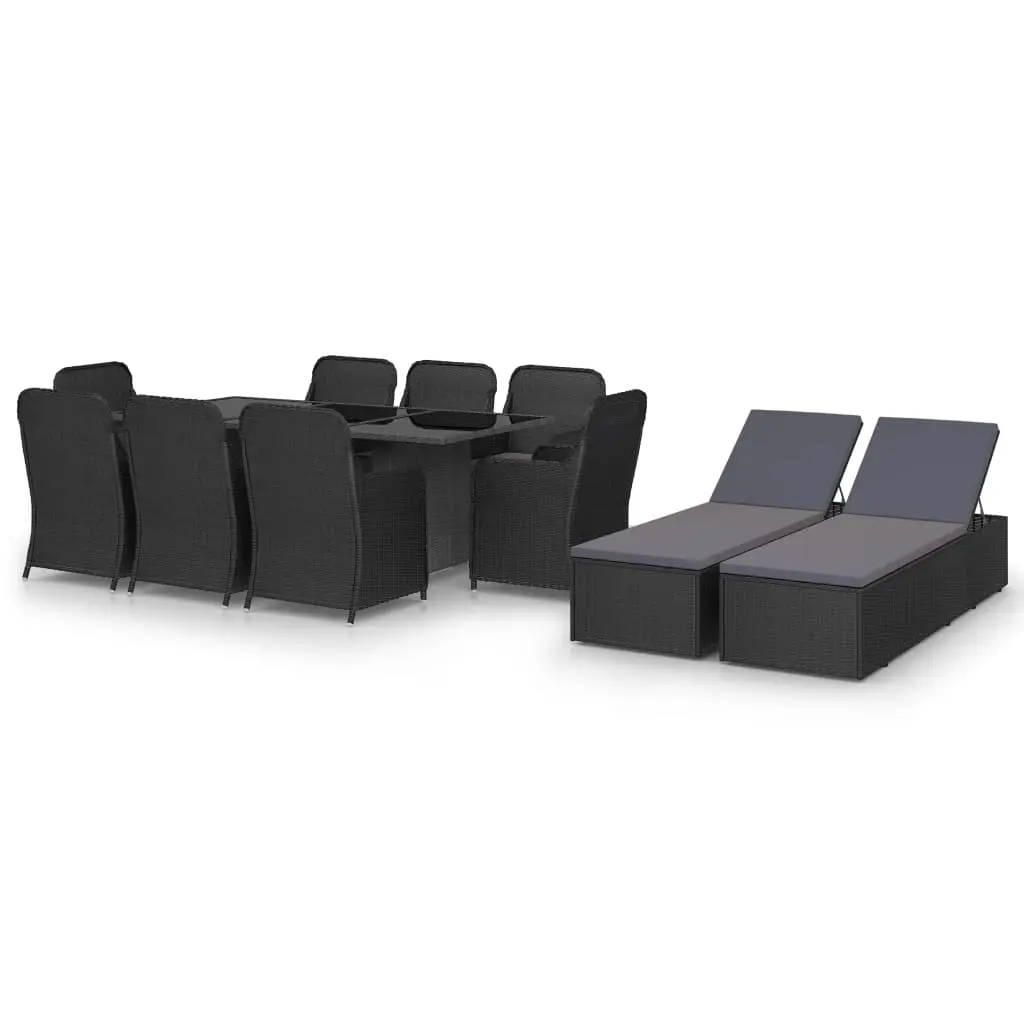 11 Piece Garden Dining Set Poly Rattan Black 3059480 - Furniture