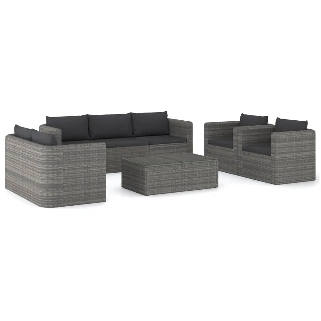 8 Piece Garden Lounge Set with Cushions Poly Rattan Grey 3059490 - Furniture