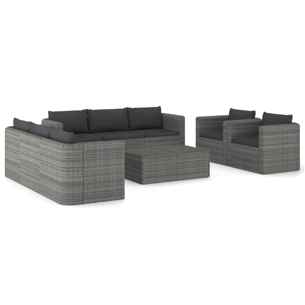 9 Piece Garden Lounge Set with Cushions Poly Rattan Grey 3059491 - Furniture