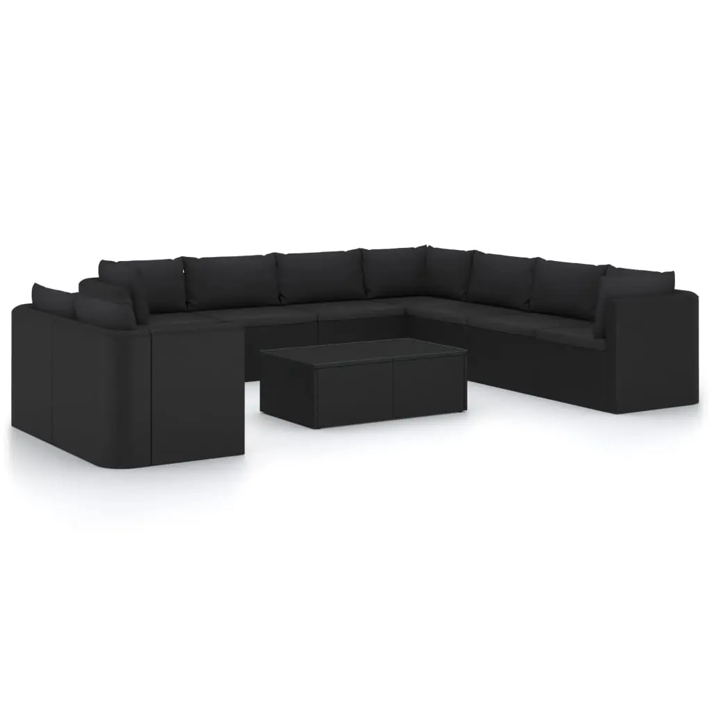 11 Piece Garden Lounge Set with Cushions Poly Rattan Black 3059497 - Furniture