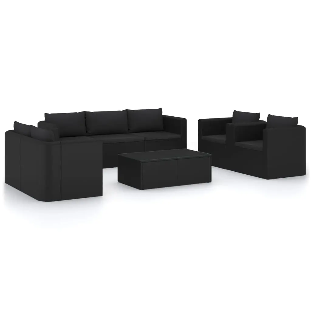 9 Piece Garden Lounge Set with Cushions Poly Rattan Black 3059498 - Furniture