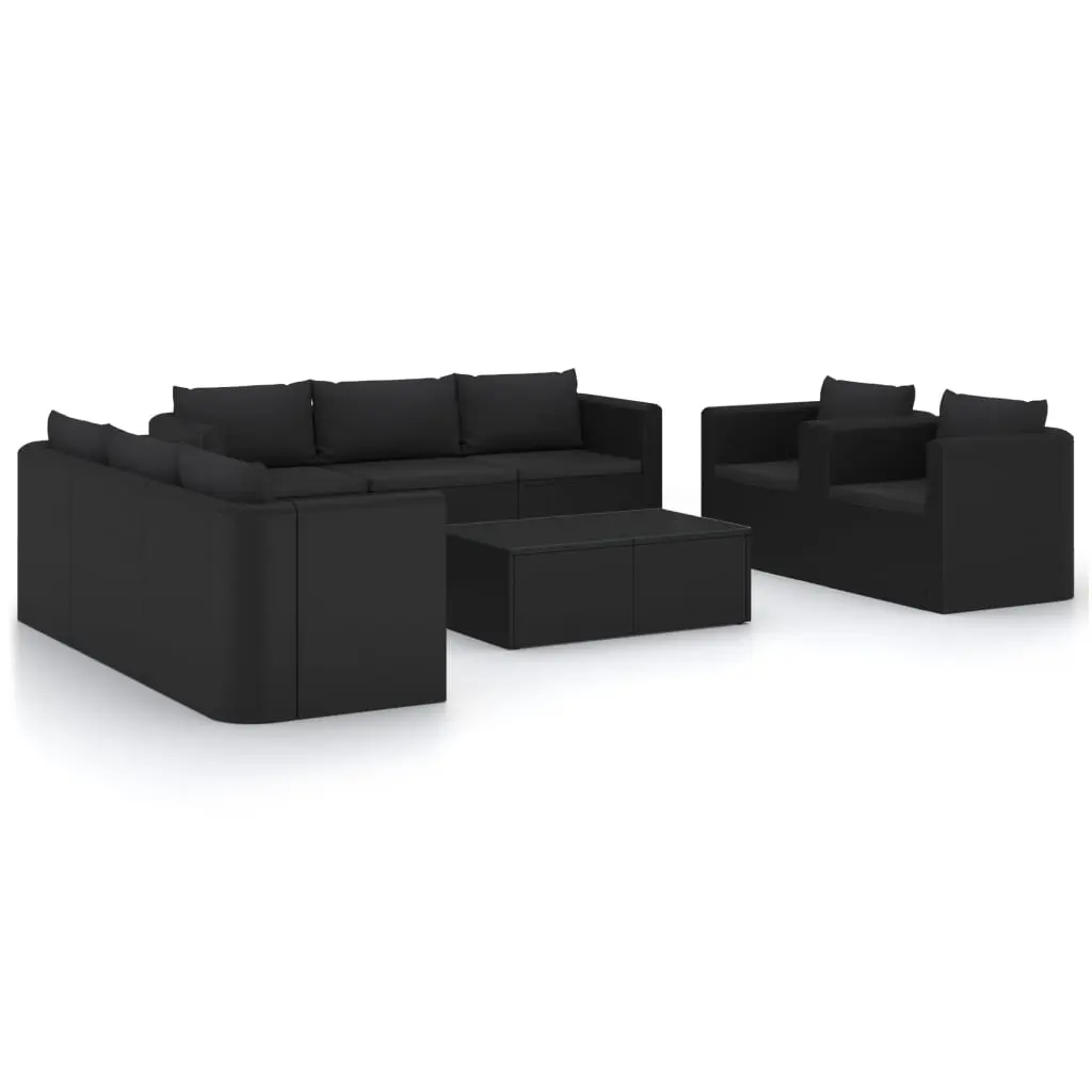10 Piece Garden Lounge Set with Cushions Poly Rattan Black 3059499 - Furniture