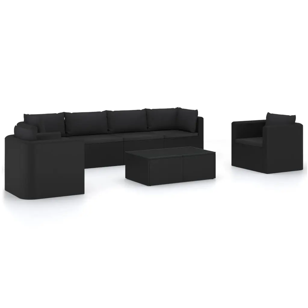 7 Piece Garden Lounge Set with Cushions Poly Rattan Black 3059500 - Furniture