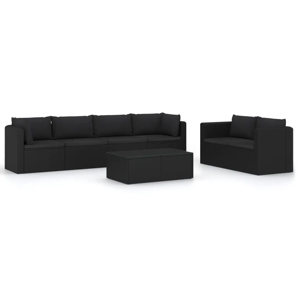 7 Piece Garden Lounge Set with Cushions Poly Rattan Black 3059501 - Furniture