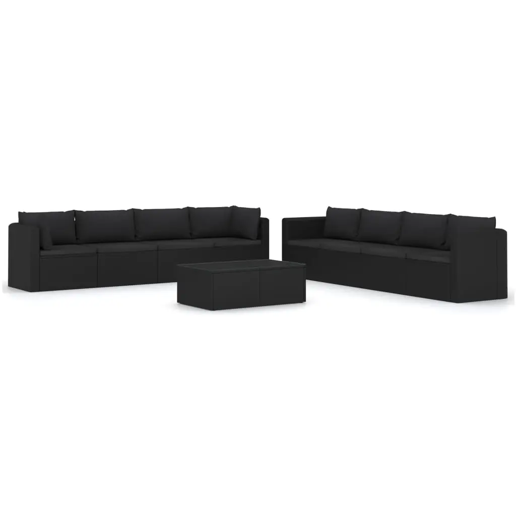 9 Piece Garden Lounge Set with Cushions Poly Rattan Black 3059503 - Furniture