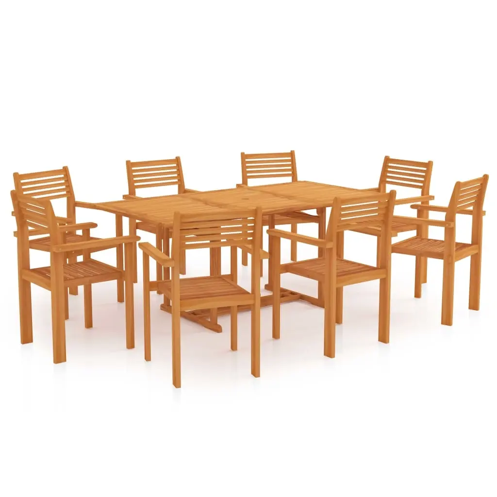 9 Piece Garden Dining Set Solid Teak Wood 3059574 - Furniture
