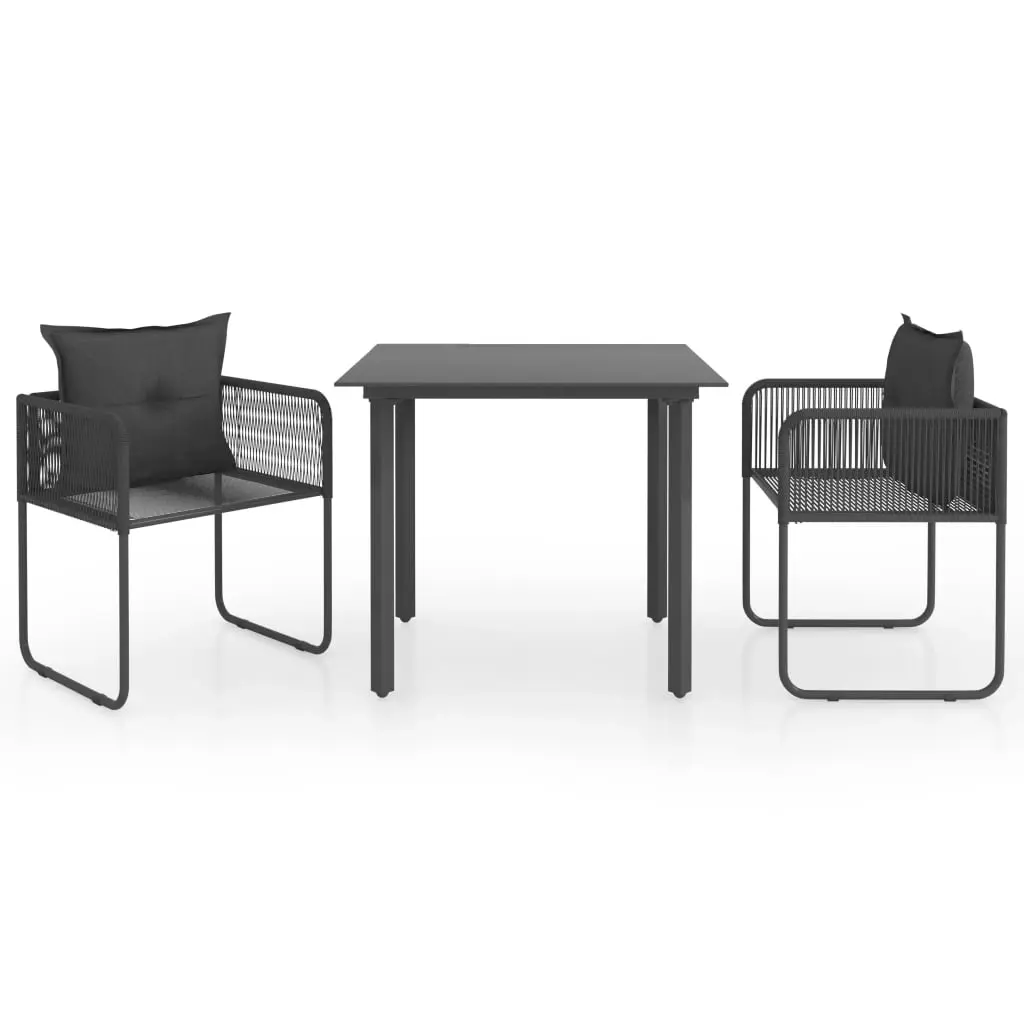 3 Piece Garden Dining Set PVC Rattan Black 3060094 - Furniture