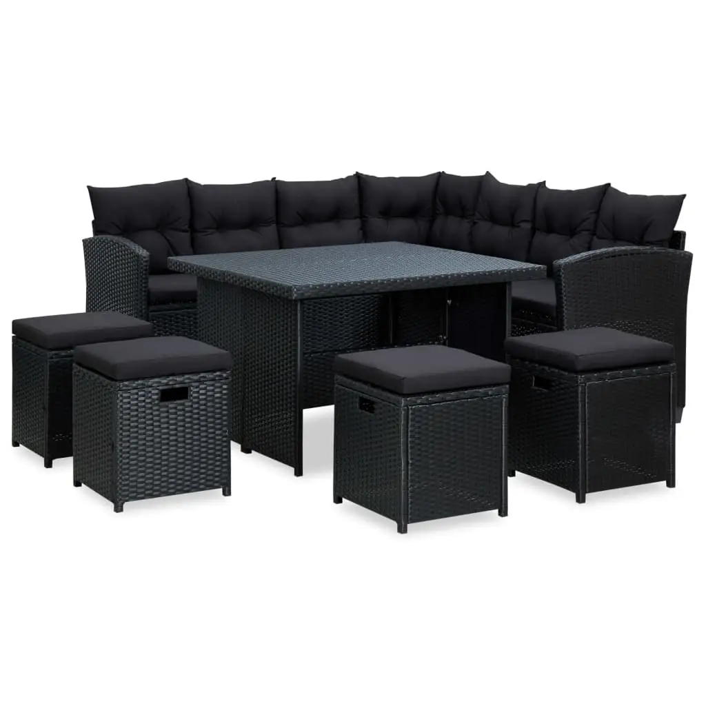 6 Piece Garden Lounge Set with Cushions Poly Rattan Black 315230 - Furniture