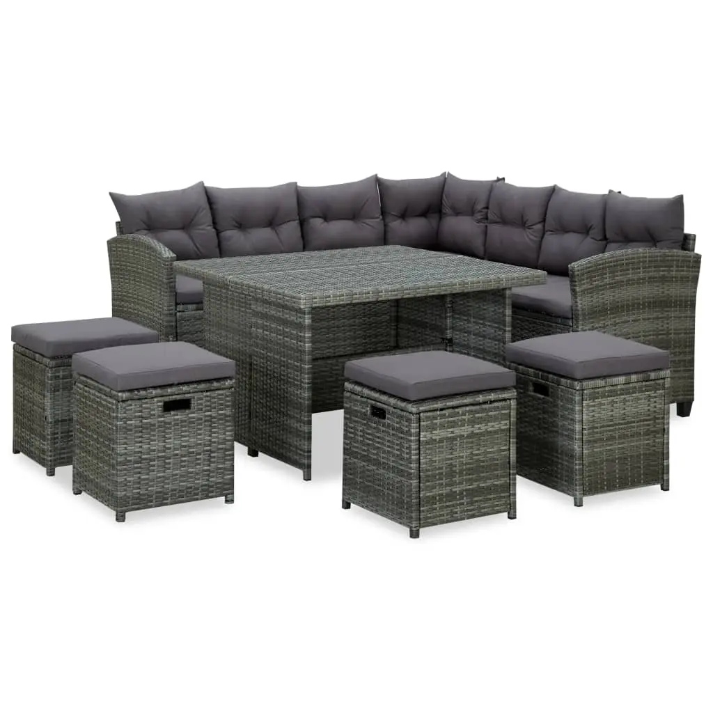 6 Piece Garden Lounge Set with Cushions Poly Rattan Grey 315231 - Furniture