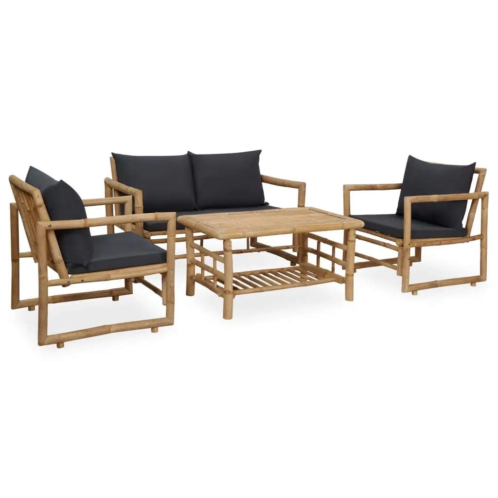 4 Piece Garden Lounge Set with Cushions Bamboo 315601 - Furniture