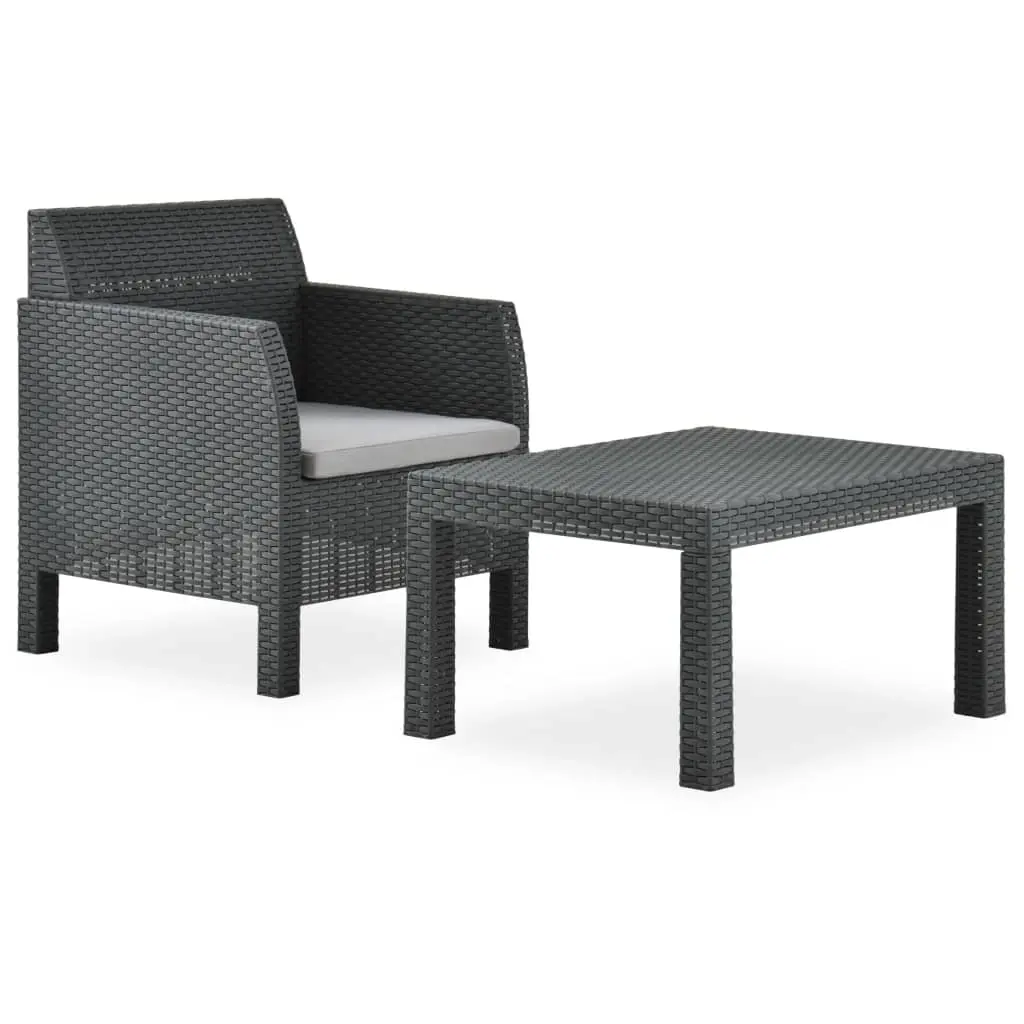 2 Piece Garden Lounge Set with Cushion Rattan Anthracite 315641 - Furniture