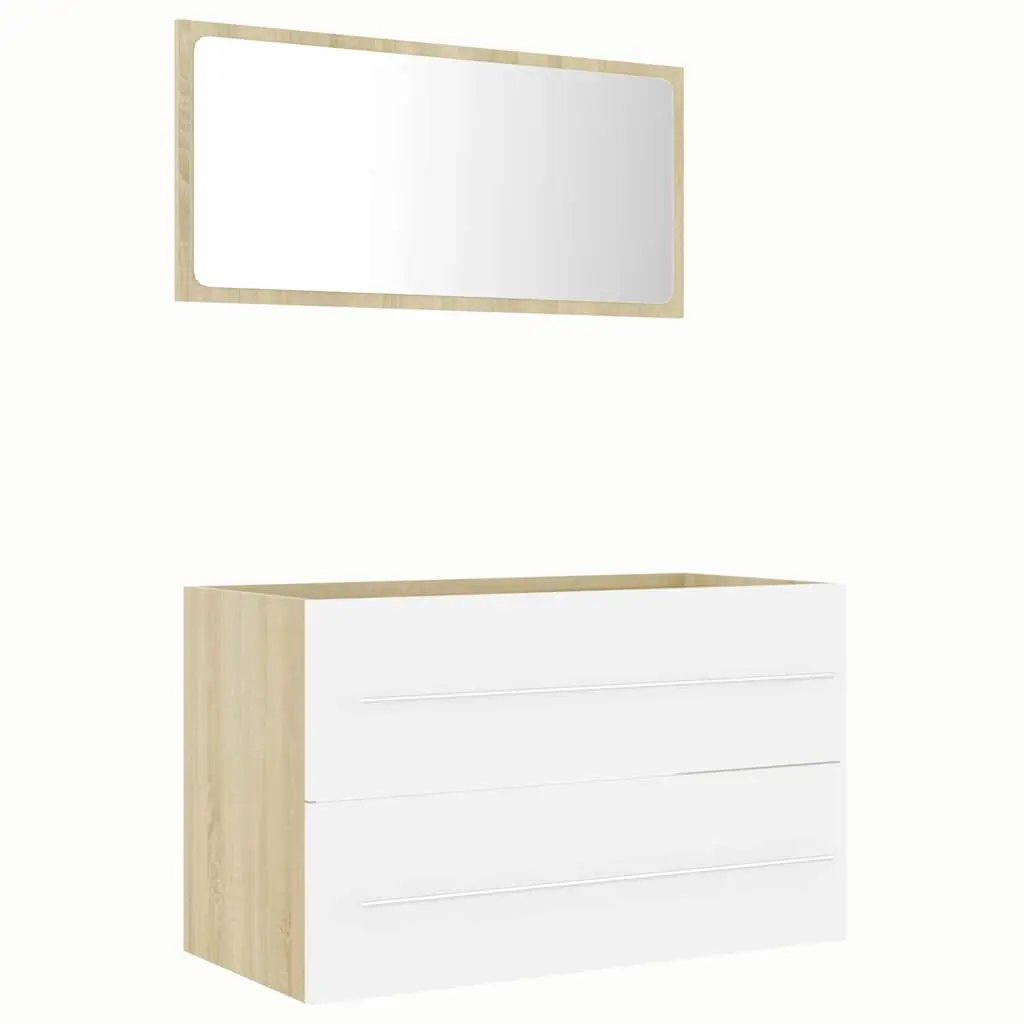 2 Piece Bathroom Furniture Set White and Sonoma Oak Engineered Wood 804841